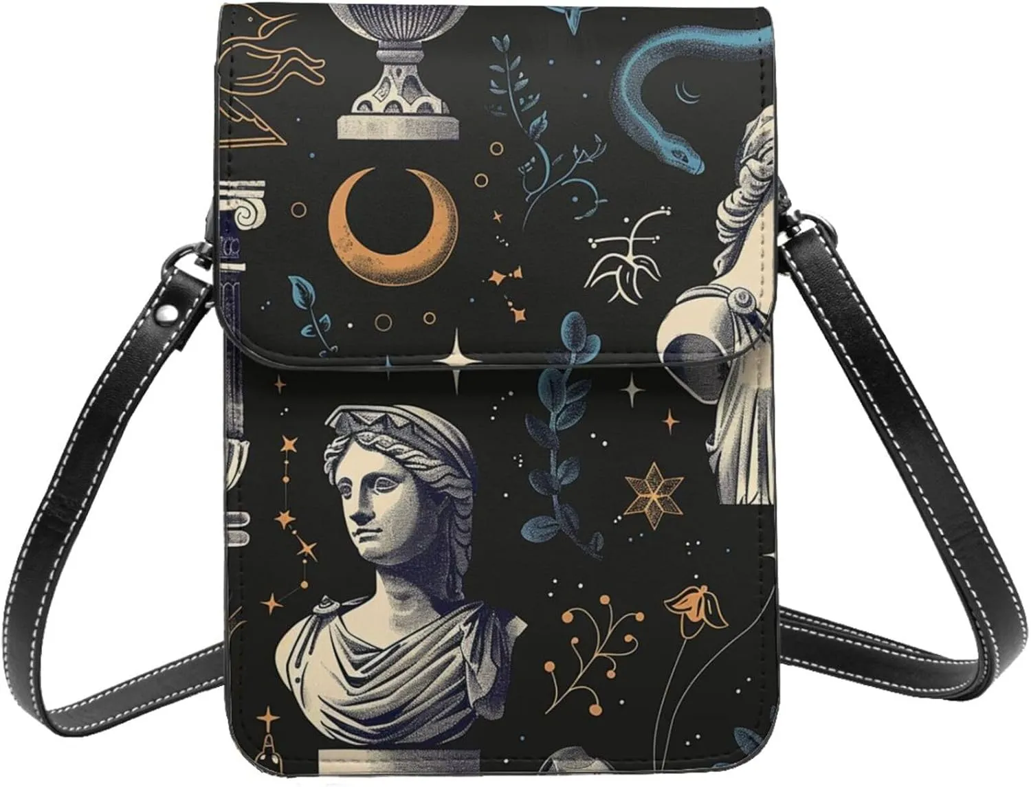 vintage Greek statues and symbols Roman columns bright Leather Small Crossbody Bags for Women Cell Phone Bag Wallet Purses with Adjustable Strap
