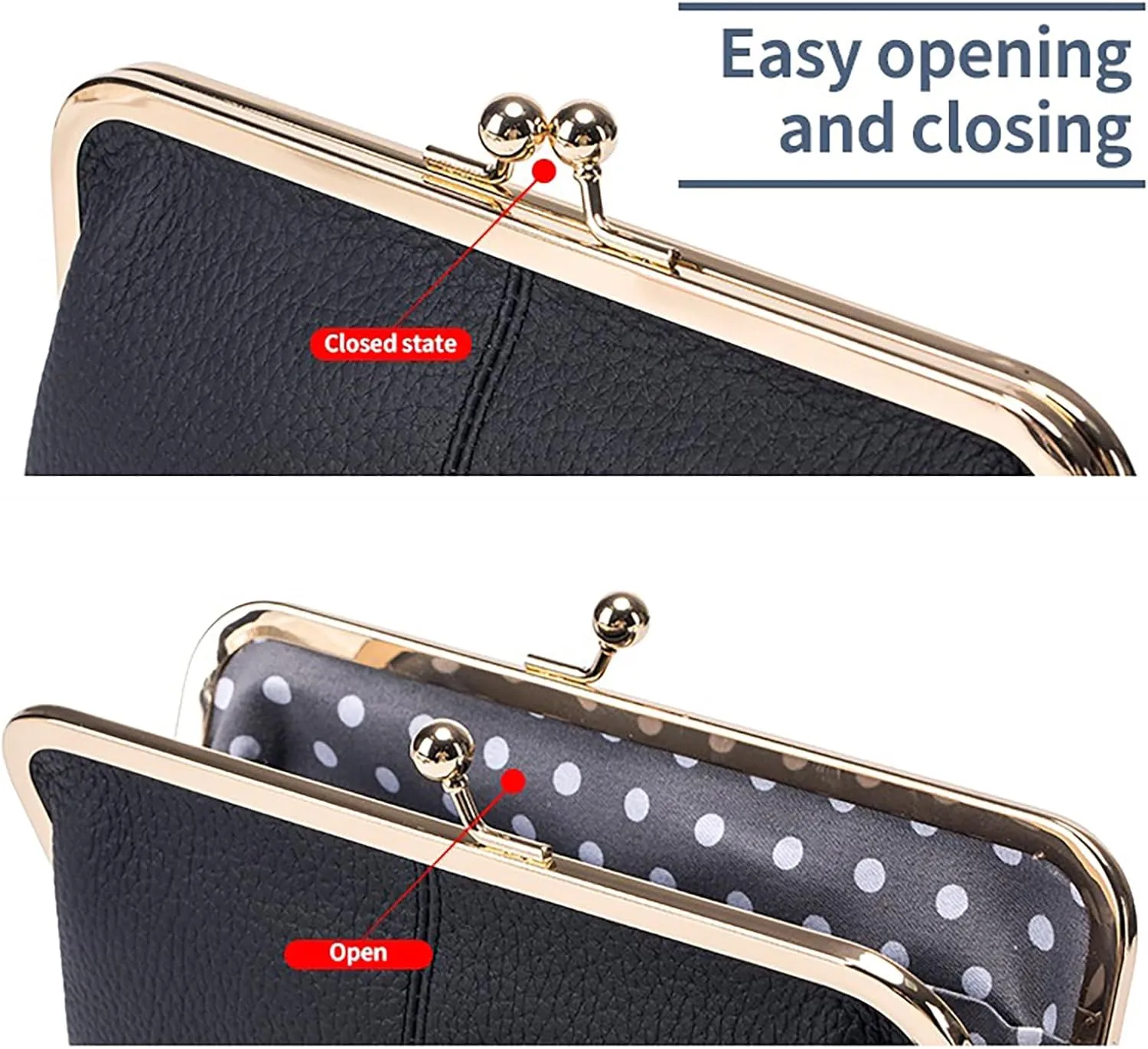 Vintage Kiss Lock Wallet for Women, Genuine Leather Multi-card Slots Card Holder Clutch Purse Travel Wallet (Orange)