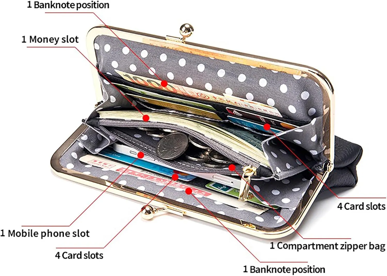 Vintage Kiss Lock Wallet for Women, Genuine Leather Multi-card Slots Card Holder Clutch Purse Travel Wallet (Orange)