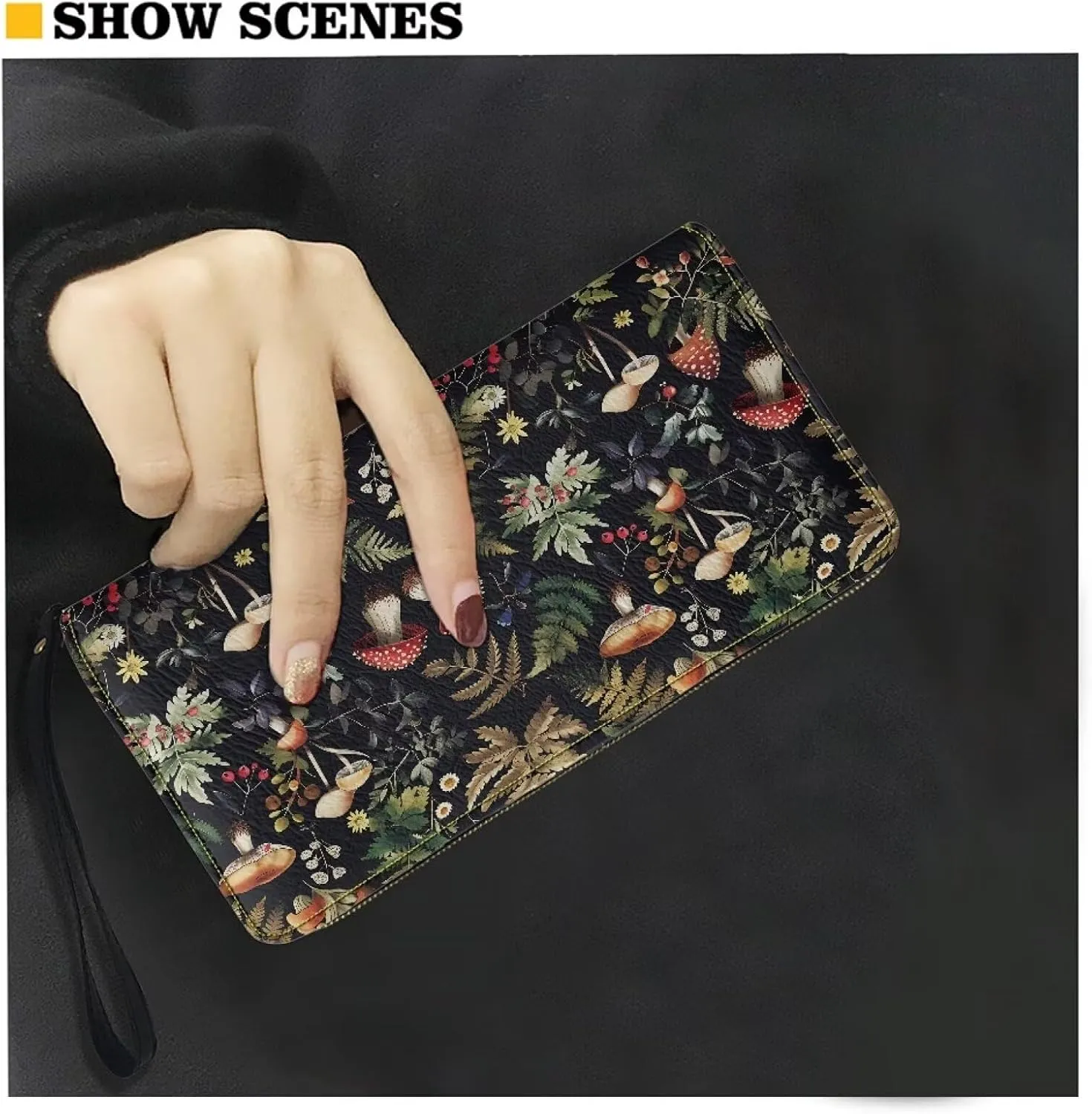 Vintage Mushroom Slim Wallets for Women Credit Card Holder Clutch Wallets Zipper Long Wallet Large Capacity Purse Handbag