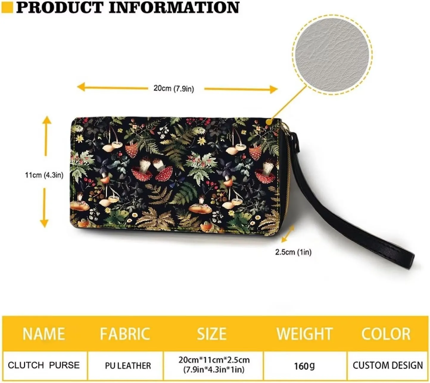 Vintage Mushroom Slim Wallets for Women Credit Card Holder Clutch Wallets Zipper Long Wallet Large Capacity Purse Handbag