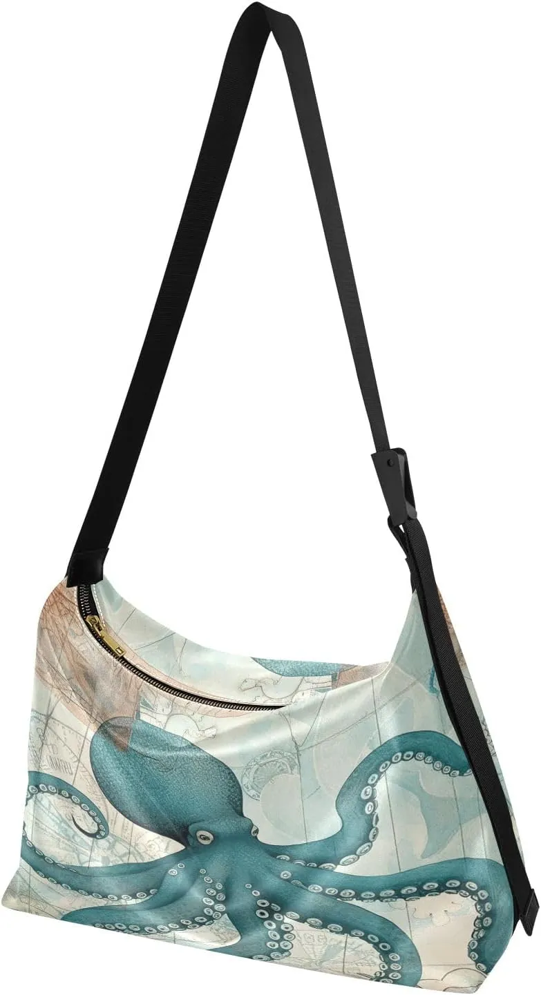 Vintage Plank Scratch Ocean Seabird Bag with Zipper and Pockets, Leather Crossbody Bag, Woman Leather Bag