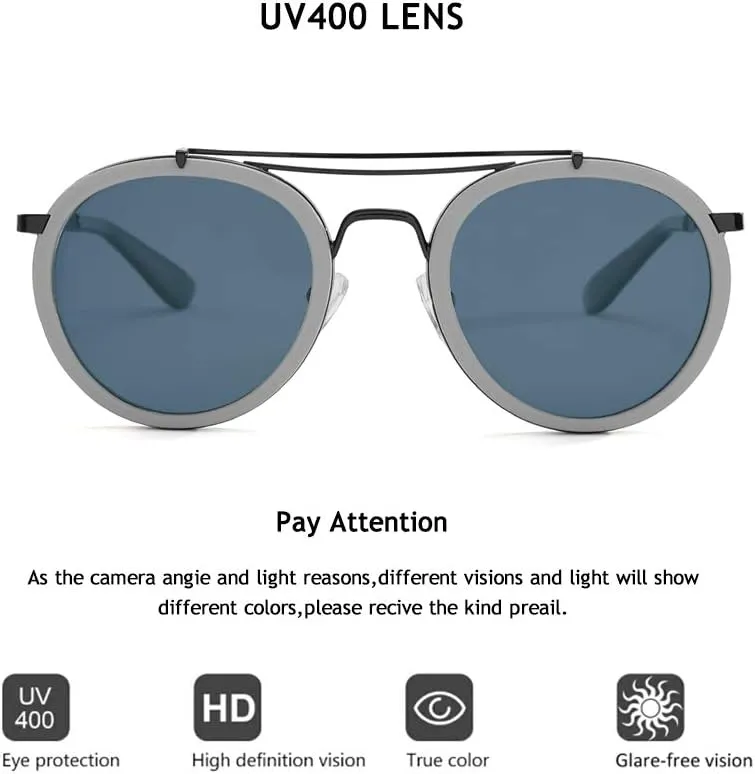 Vintage Steampunk Double Bridge Round Polarized Sunglasses Designer Metal Frame For Women Men