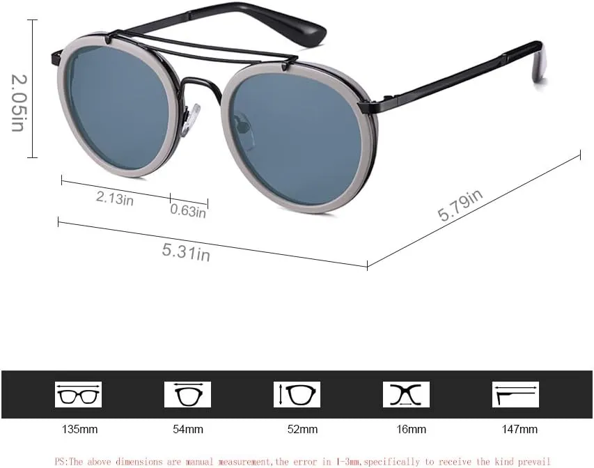 Vintage Steampunk Double Bridge Round Polarized Sunglasses Designer Metal Frame For Women Men