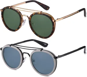 Vintage Steampunk Double Bridge Round Polarized Sunglasses Designer Metal Frame For Women Men