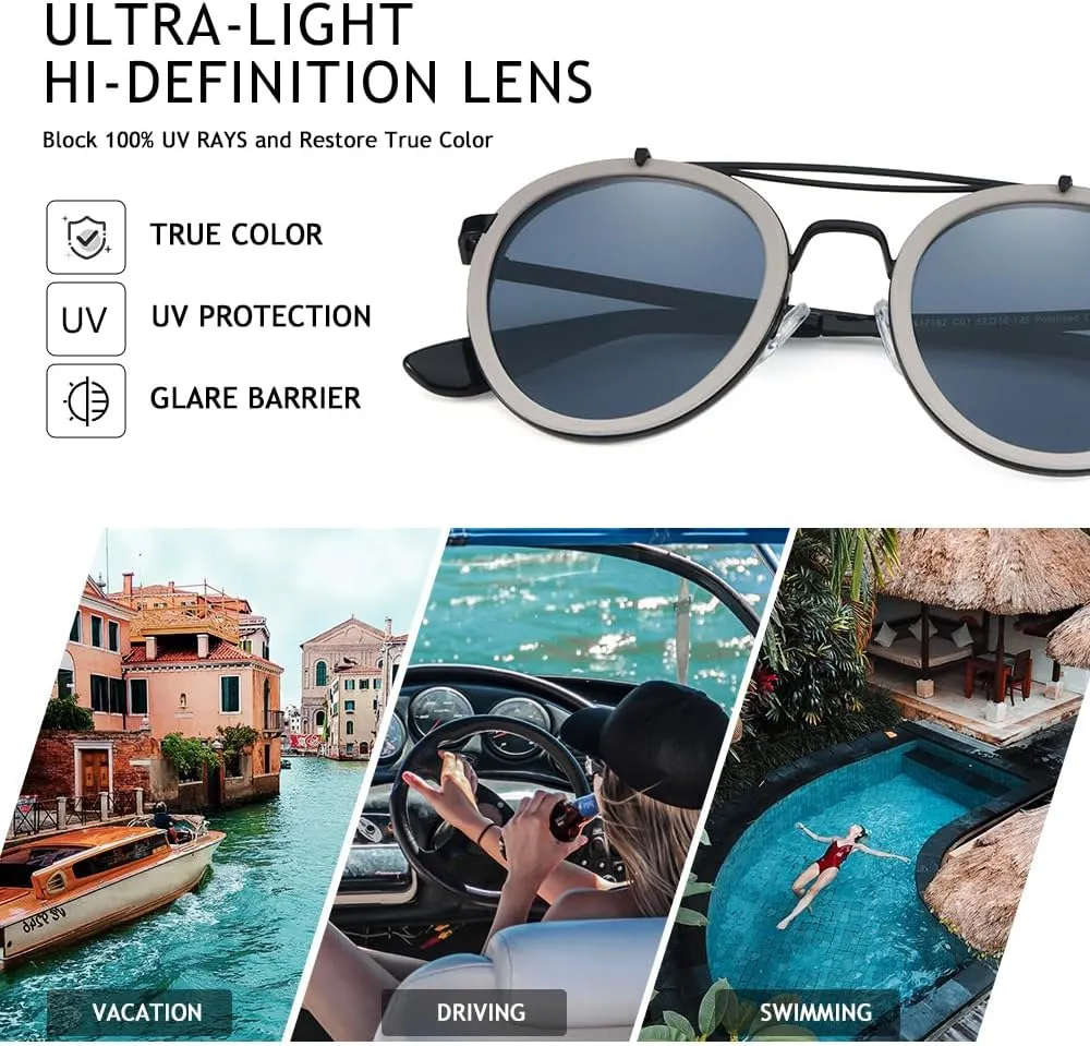 Vintage Steampunk Double Bridge Round Polarized Sunglasses Designer Metal Frame For Women Men