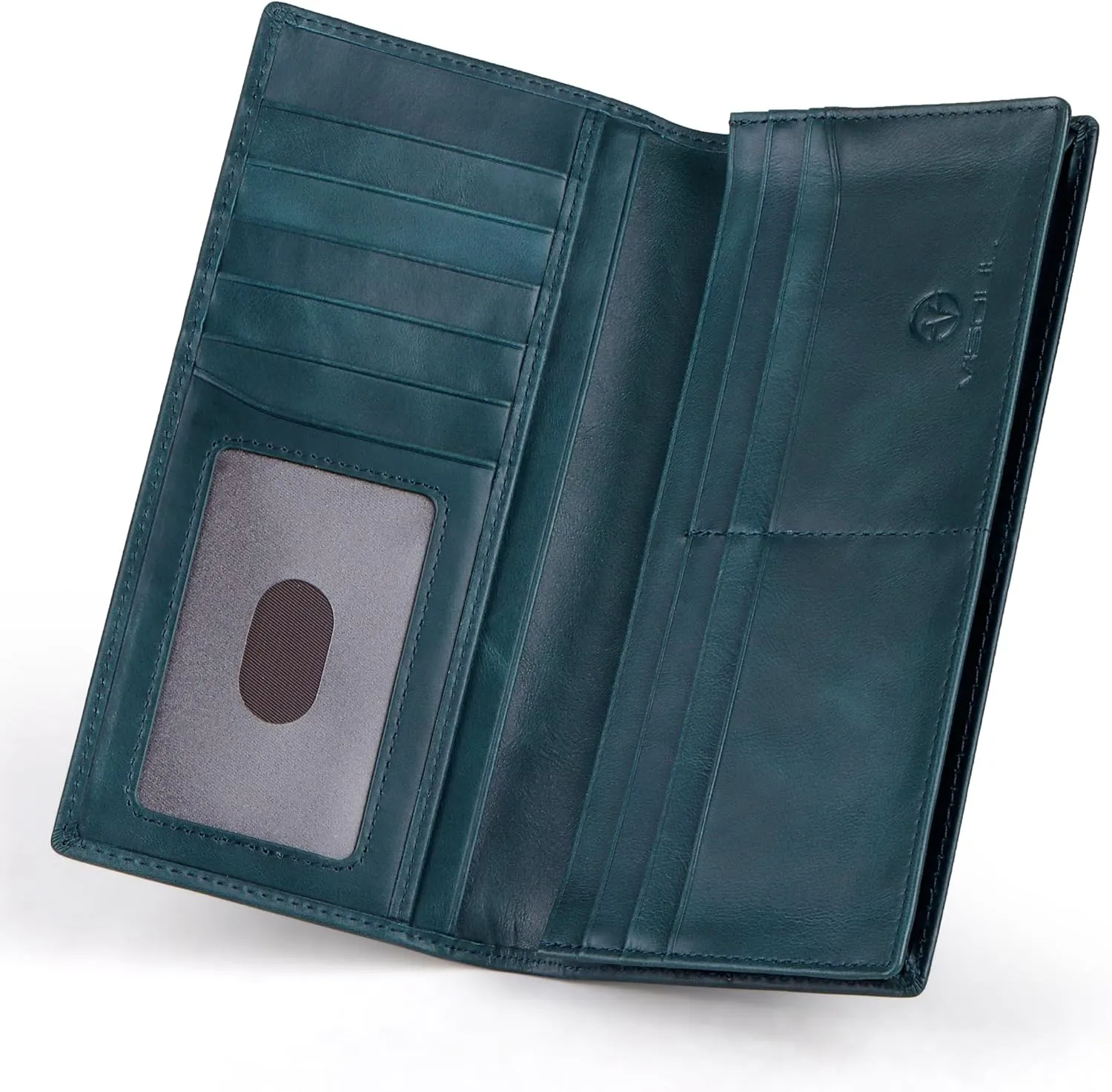 VISOUL Mens Checkbook Leather Wallets Long Bifold Wallets for Men Suit Wallet with 3 Cash Compartments 12 Credit Card Slots (Dark Blue)