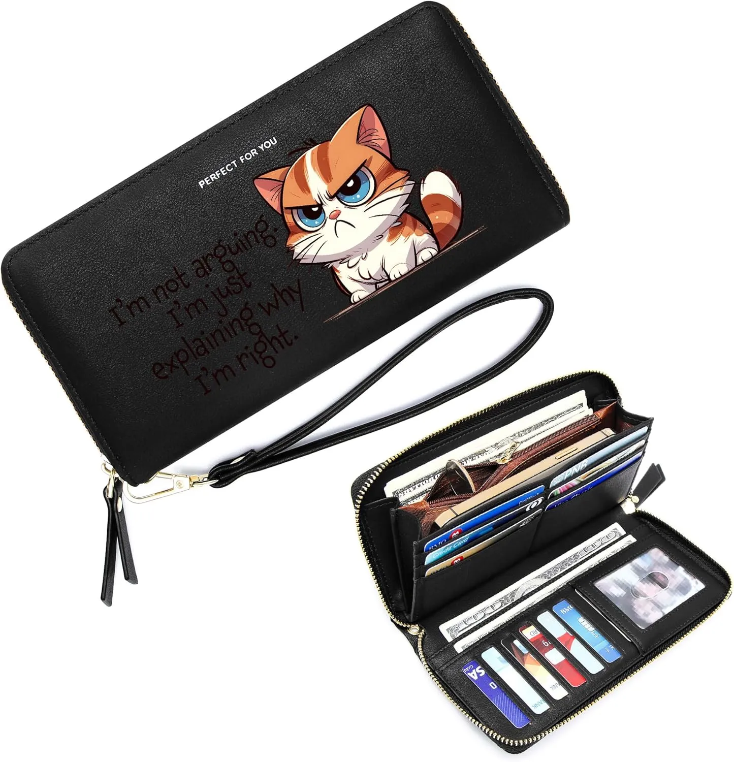 VOCUS Womens Wallet Personalized Blocking Zip Around Wallet PU Leather Large Travel Long Purse Credit Card Holder with Wristlet