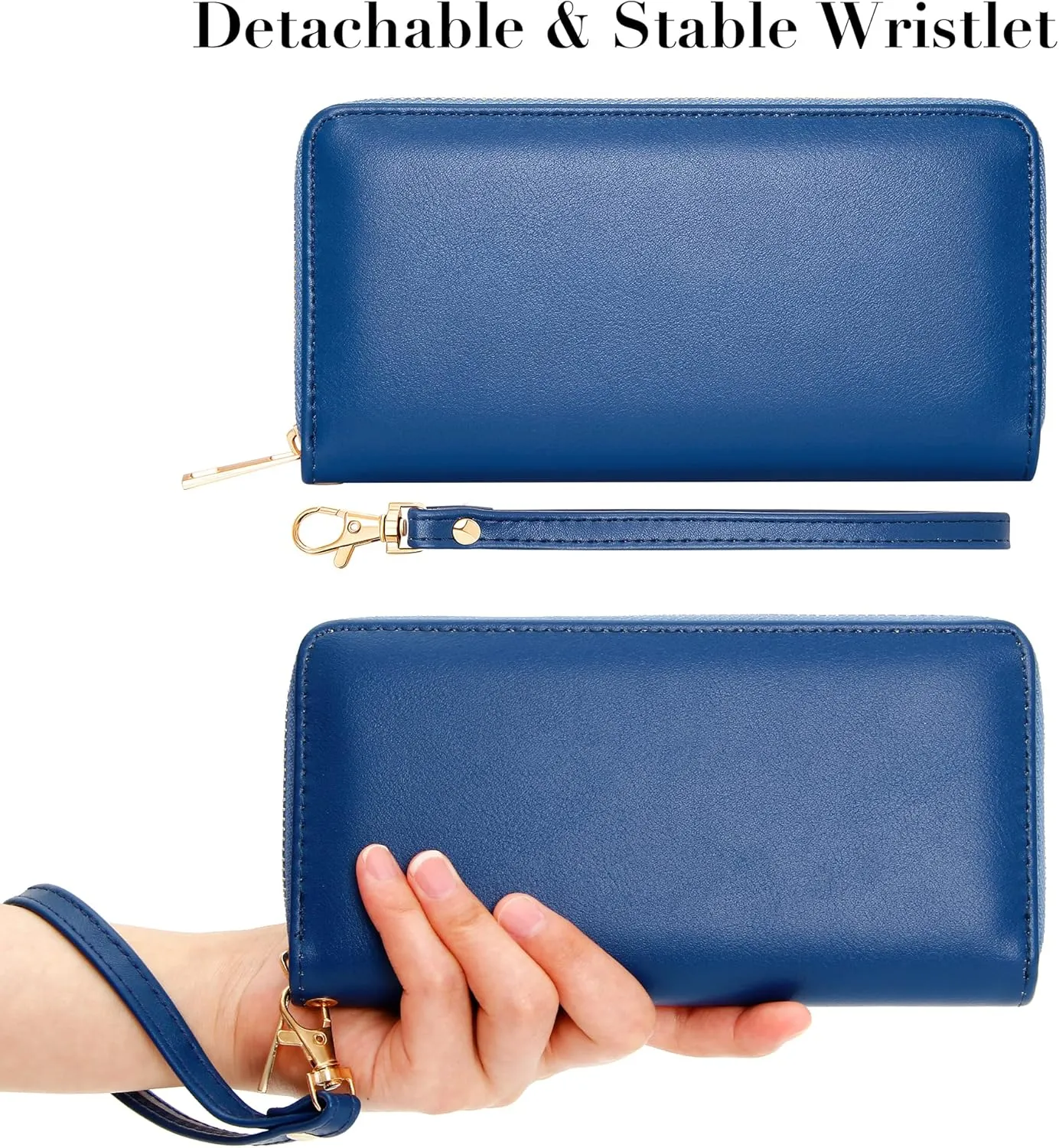 VOCUS Womens Wristlet Wallet Zip Around Clutch Wallet Large RFID Blocking PU Leather Bifold with Phone Holder for Travel
