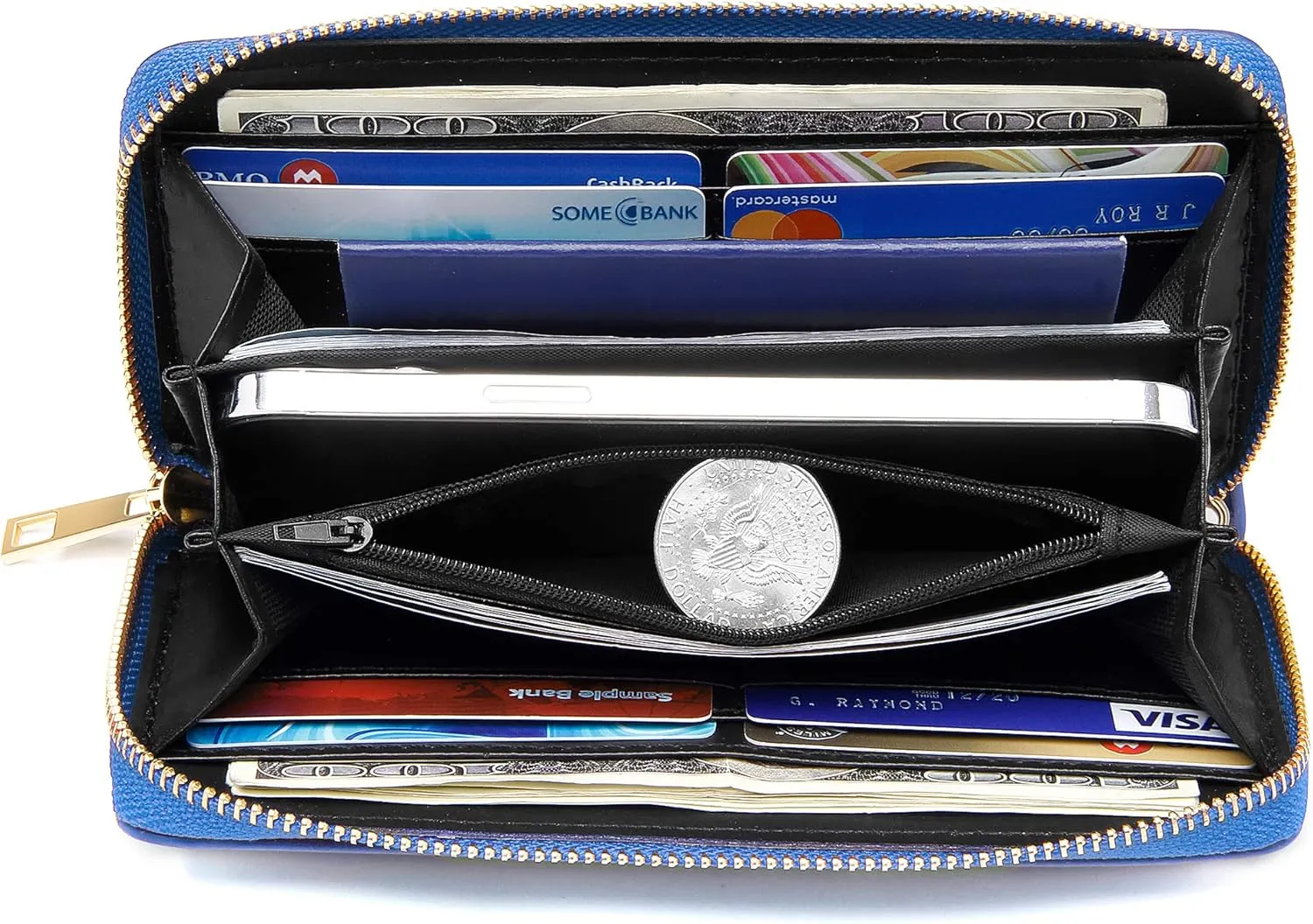 VOCUS Womens Wristlet Wallet Zip Around Clutch Wallet Large RFID Blocking PU Leather Bifold with Phone Holder for Travel