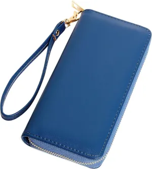 VOCUS Womens Wristlet Wallet Zip Around Clutch Wallet Large RFID Blocking PU Leather Bifold with Phone Holder for Travel