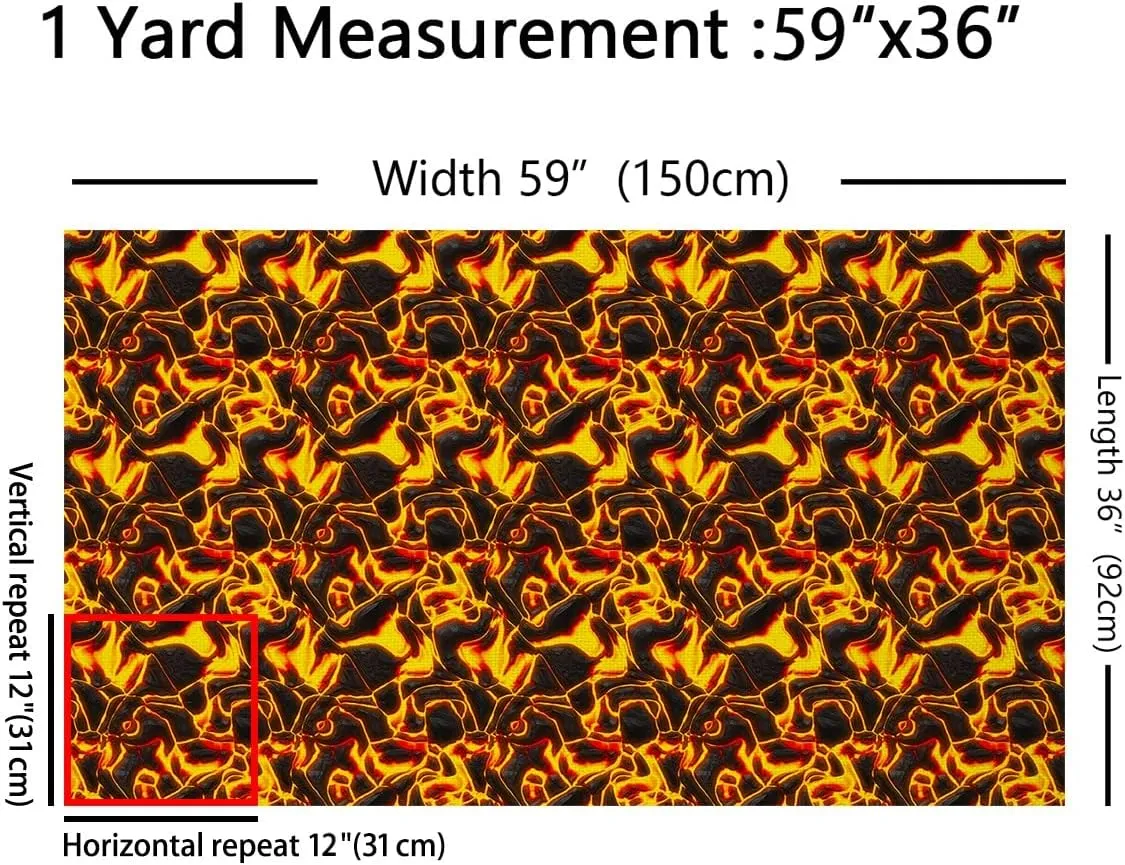 Volcano Upholstery by The Yard, Lava Tapestry Fabric, Nature Indoor/Outdoor, DIY Art Craft, Orange Black, 1 Yard