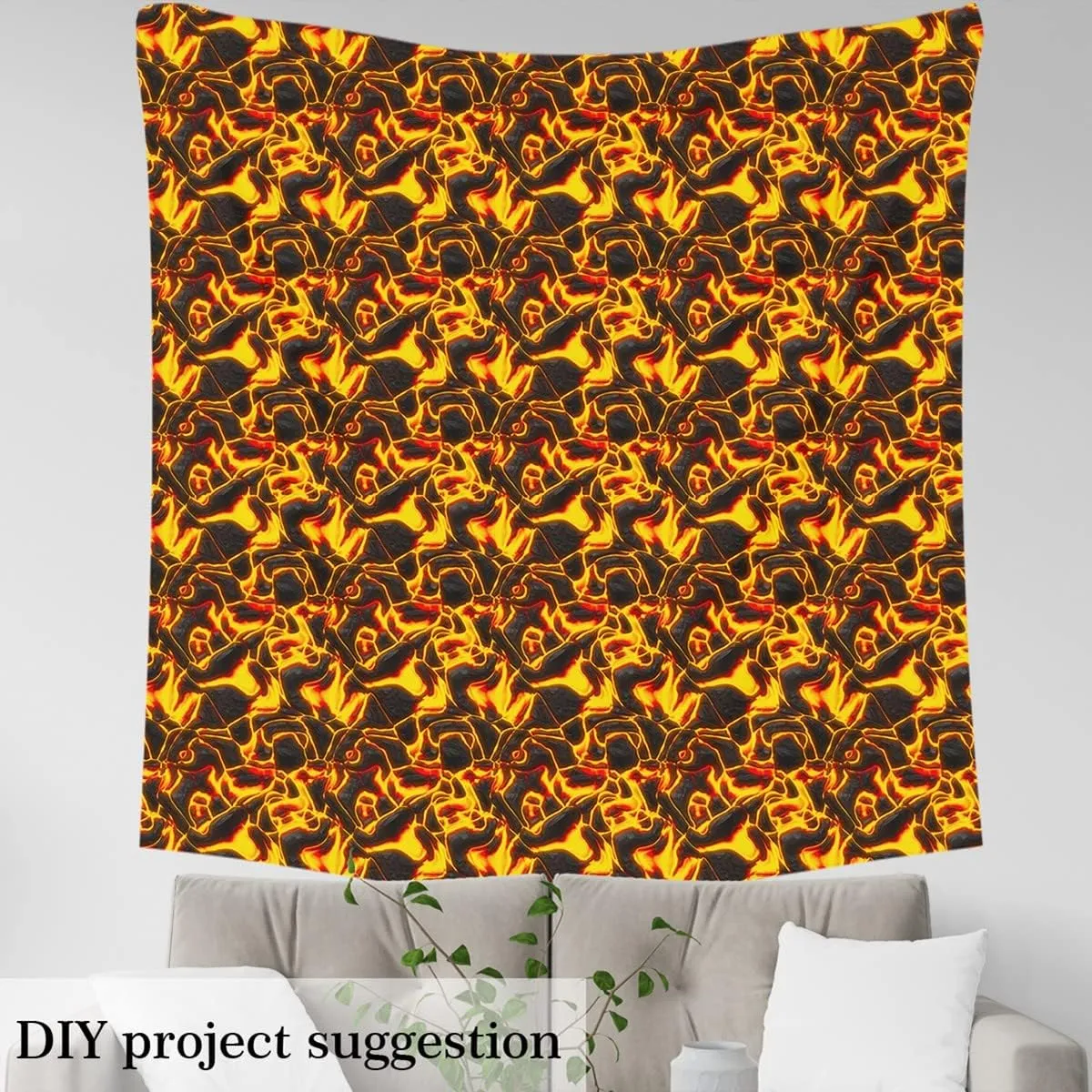 Volcano Upholstery by The Yard, Lava Tapestry Fabric, Nature Indoor/Outdoor, DIY Art Craft, Orange Black, 1 Yard