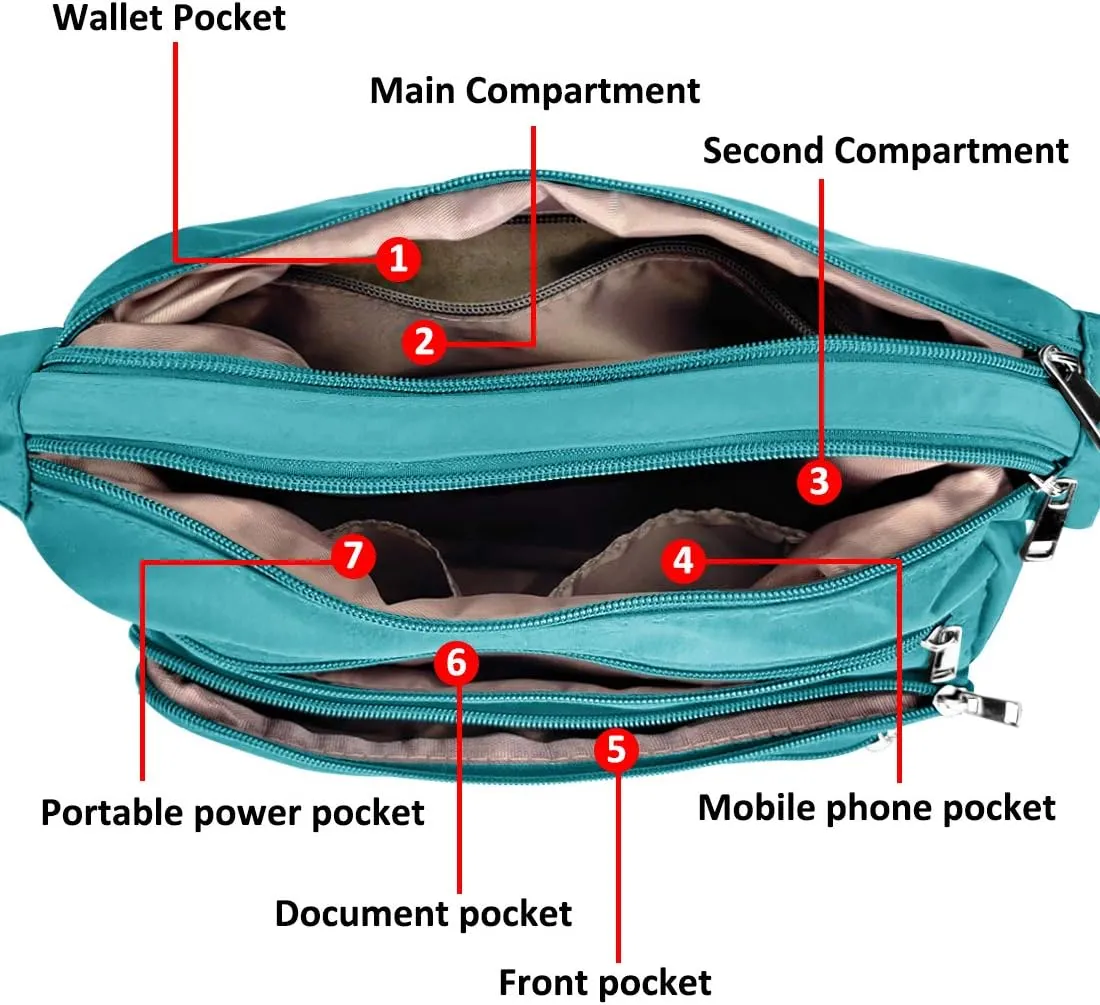 VOLGANIK ROCK RFID Purses for Women Fabric Nylon Multi Pocket Crossbody Bag Ladies Travel Handbag