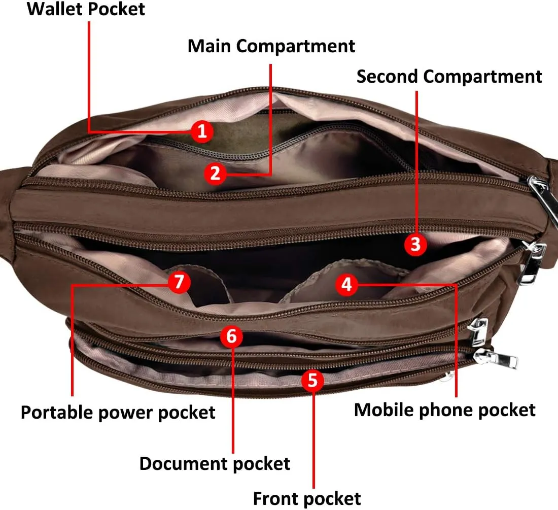 VOLGANIK ROCK RFID Purses for Women Fabric Nylon Multi Pocket Crossbody Bag Ladies Travel Handbag