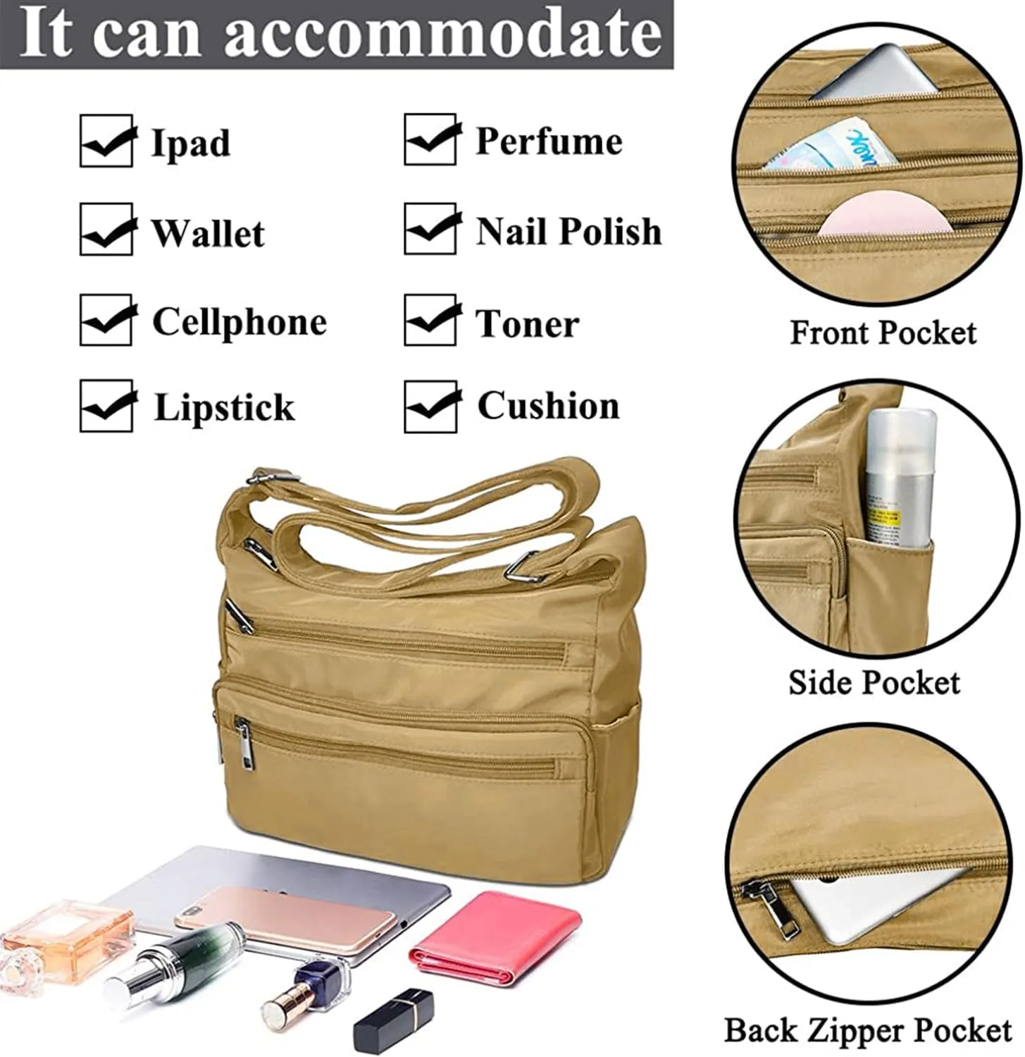 VOLGANIK ROCK RFID Purses for Women Fabric Nylon Multi Pocket Crossbody Bag Ladies Travel Handbag