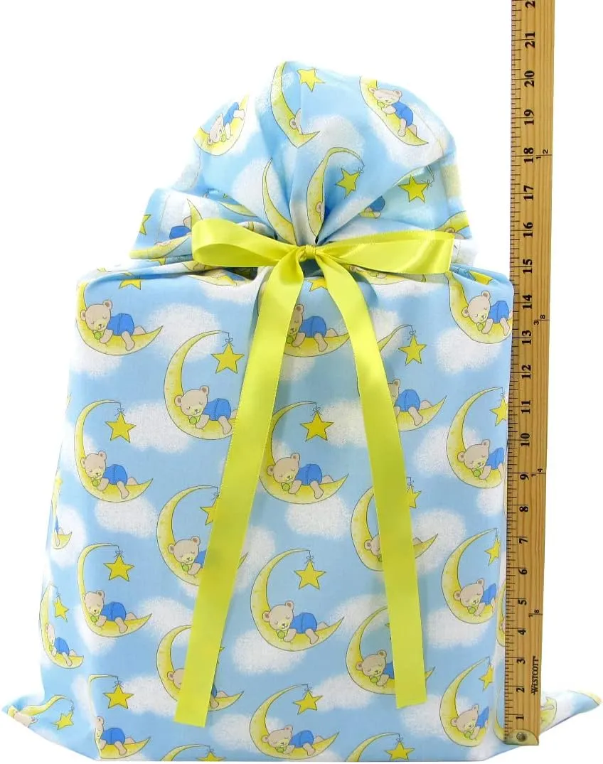 VZWraps Sleepy Bears Reusable Fabric Gift Bag for Baby Shower or Child's Birthday (Large 20 Inches Wide by 27 Inches High)