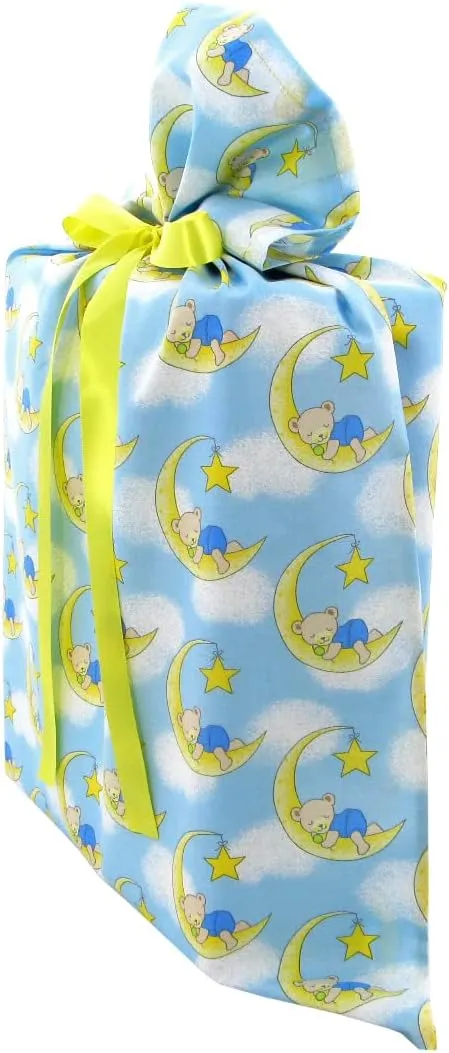 VZWraps Sleepy Bears Reusable Fabric Gift Bag for Baby Shower or Child's Birthday (Large 20 Inches Wide by 27 Inches High)