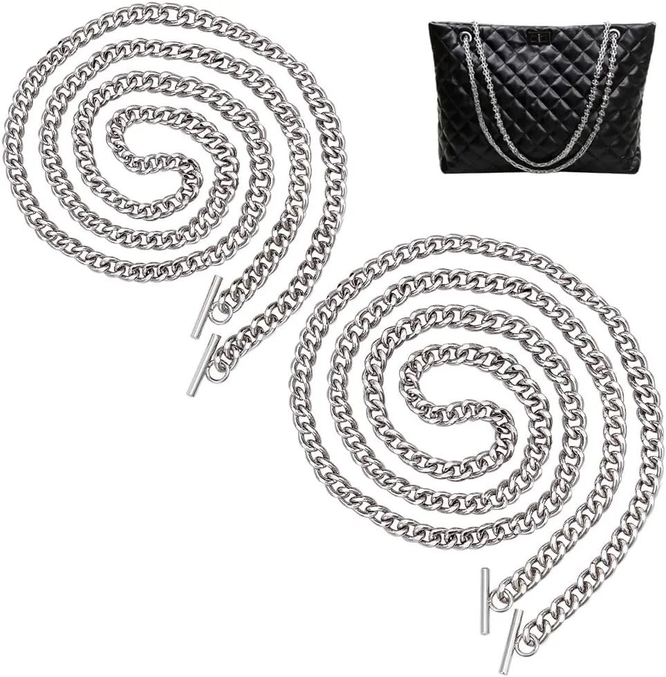 WADORN 2 Sizes Metal Purse Chain Strap, Heavy Iron Flat Chain Strap Replacement Shoulder Cross Body Chain with Toggle Clasp Handbag Chain Accessories, Platinum (39.3 Inch, 47.2 Inch)