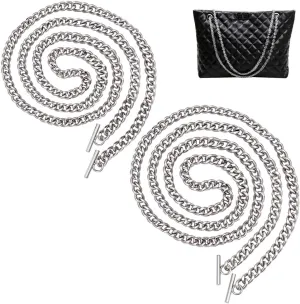 WADORN 2 Sizes Metal Purse Chain Strap, Heavy Iron Flat Chain Strap Replacement Shoulder Cross Body Chain with Toggle Clasp Handbag Chain Accessories, Platinum (39.3 Inch, 47.2 Inch)
