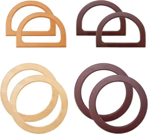 WADORN 8 Pack Wooden Bag Handles, 4 Colors Wooden Handbag Handles 2 Sizes D-Shaped Purse Handle Round Shape Handmade Clutches Handle for DIY Beach Bag Straw Bag Macrame Bag Making(5.2inch, 4.7inch)