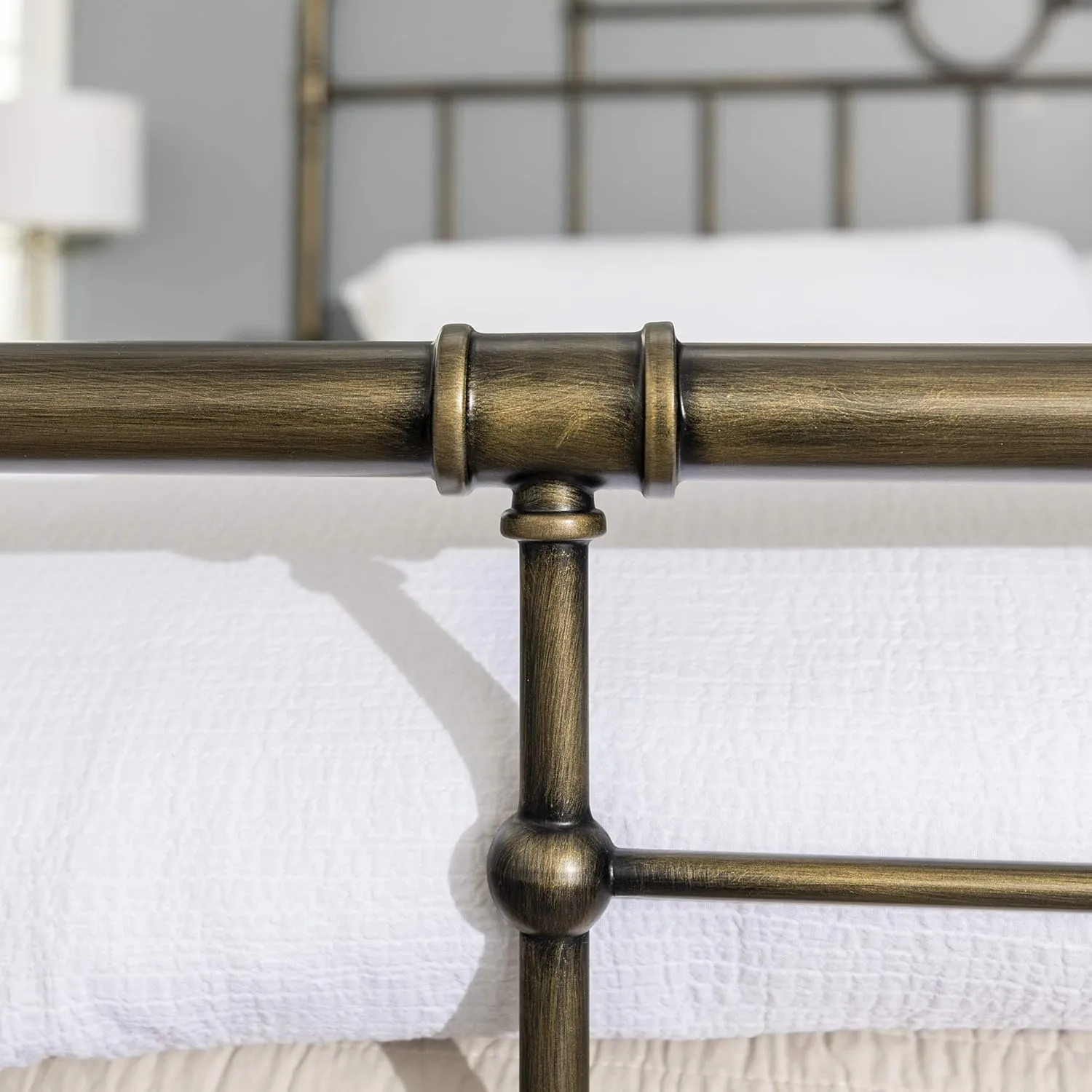 Walker Edison Vintage Antique Metal Iron Pipe King Size Bed Headboard Footboard Bed Frame Bedroom, King, Bronze
