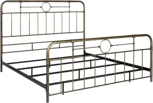Walker Edison Vintage Antique Metal Iron Pipe King Size Bed Headboard Footboard Bed Frame Bedroom, King, Bronze