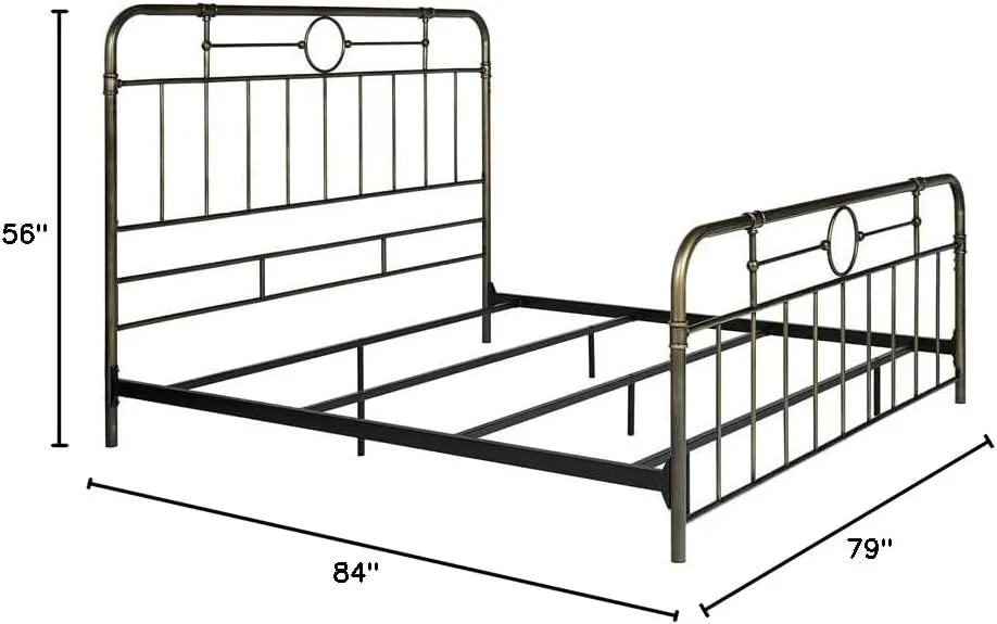 Walker Edison Vintage Antique Metal Iron Pipe King Size Bed Headboard Footboard Bed Frame Bedroom, King, Bronze