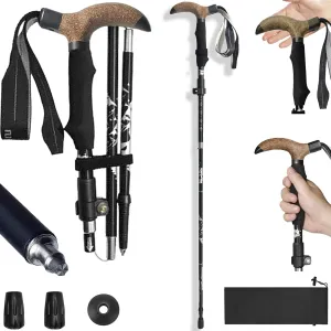 Walking Cane-Foldable, Adjustable,Collapsible Walking Canes for Men&Women,Heavy Duty All Terrain Tip,with Travel Bag-Walking Sticks for Seniors&Adults[Black] Trekking Poles Hiking Walking Stick