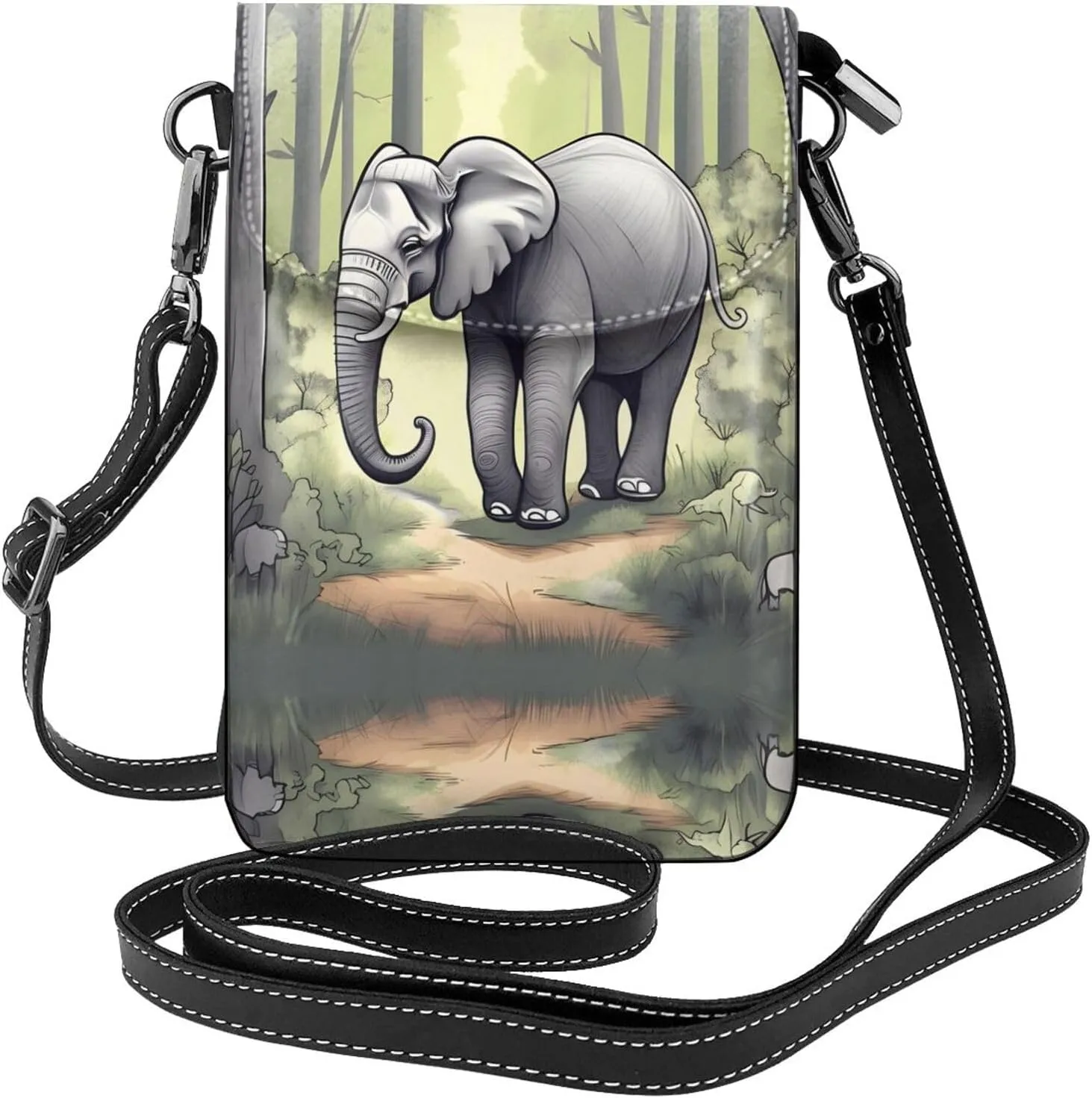 Walking elephant Printed Women's Crossbody Phone Bag - Perfect for Travel and Shopping