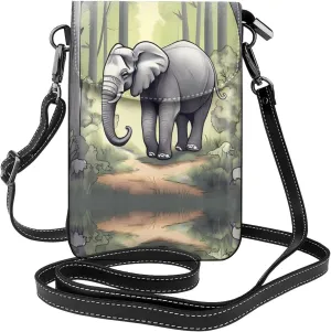 Walking elephant Printed Women's Crossbody Phone Bag - Perfect for Travel and Shopping
