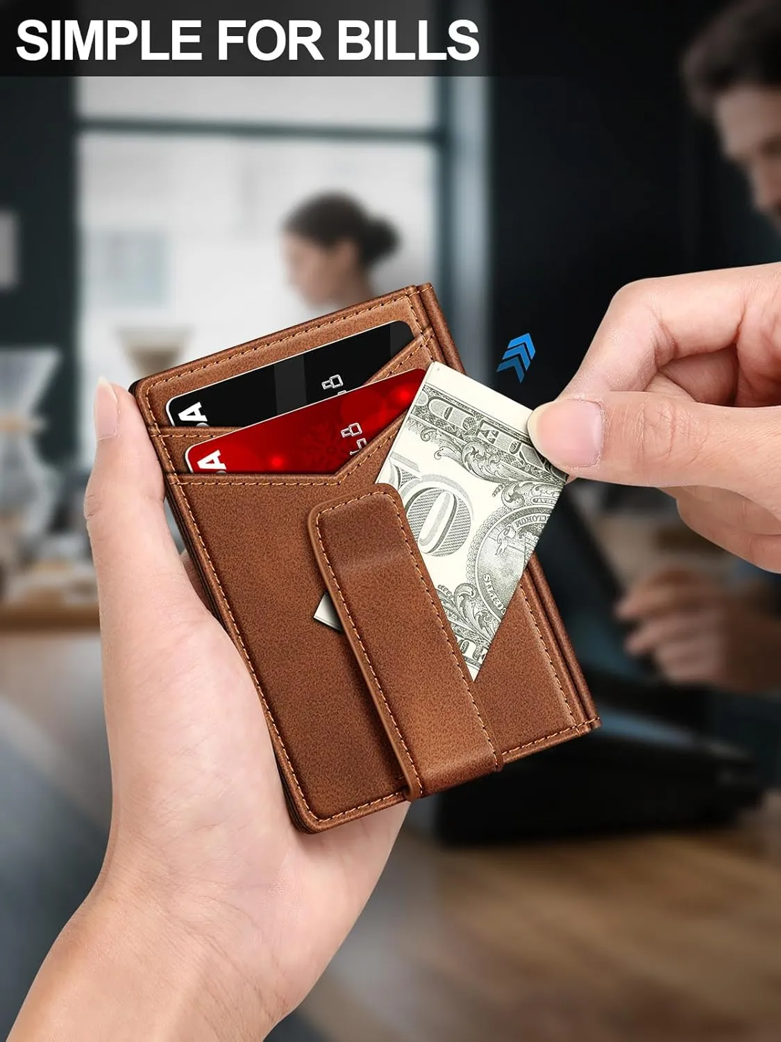 Wallet for Men Slim Leather Wallets for 12-15 Cards, Minimalist Thin RFID Blocking Card Holder with Money Clip & ID Window, Small Bifold Front Pocket Wallet, Gifts for Men