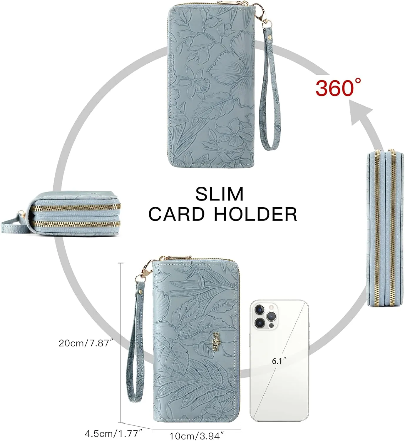 Wallet for Women Clutch Double Zip Around Credit Card Holder Leather Women's Wallet Large Capacity