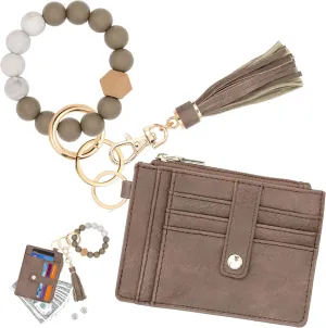 Wallet Keychain Wristlet for Women,Slim RFID Credit Card Holder Purse Tassel Keychain Bangle Key Ring for Men Women