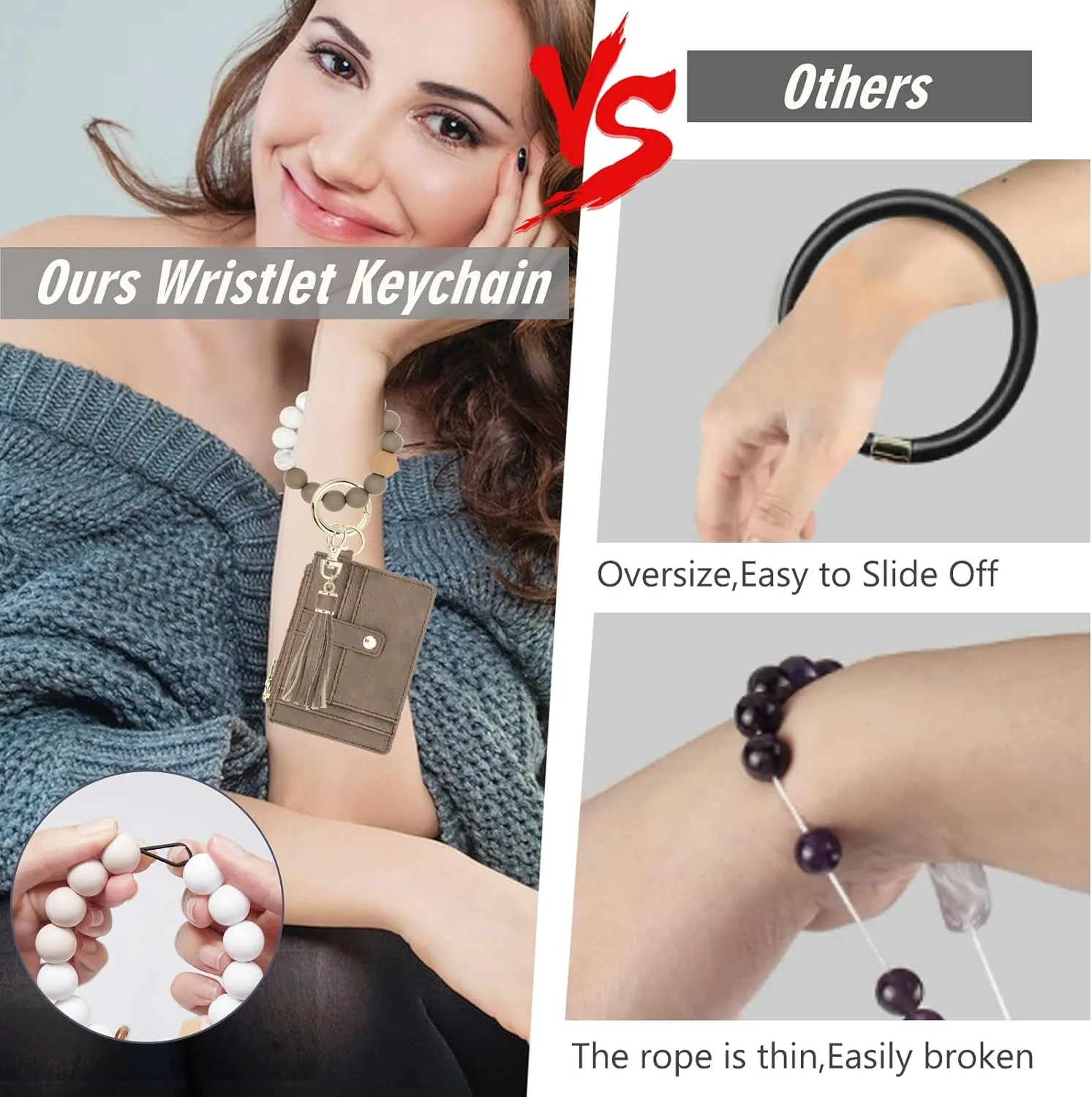 Wallet Keychain Wristlet for Women,Slim RFID Credit Card Holder Purse Tassel Keychain Bangle Key Ring for Men Women