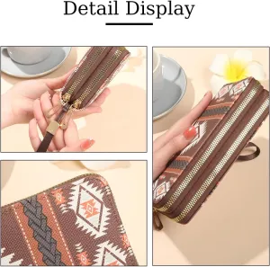 Wallet Purse for Women, Boho-Inspired Wristlet Wallet with Credit Card Holder（Coffee）
