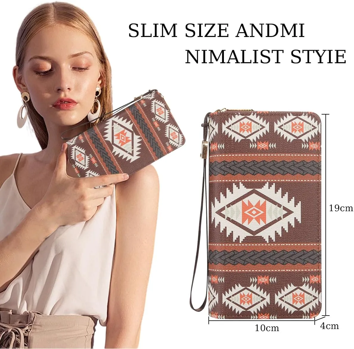 Wallet Purse for Women, Boho-Inspired Wristlet Wallet with Credit Card Holder（Coffee）