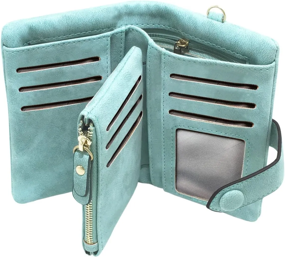 Wallets for Women Bifold Small Rfid Soft Leather Ladies Wallets Trifold Womens Wallets Billfolds Mini Wristlet Clutch Cute Zipper Coin Purse with Wrist Strap