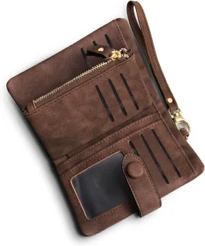 Wallets for Women Bifold Small Rfid Soft Leather Ladies Wallets Trifold Womens Wallets Billfolds Mini Wristlet Clutch Cute Zipper Coin Purse with Wrist Strap