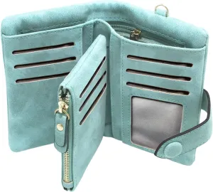 Wallets for Women Bifold Small Rfid Soft Leather Ladies Wallets Trifold Womens Wallets Billfolds Mini Wristlet Clutch Cute Zipper Coin Purse with Wrist Strap