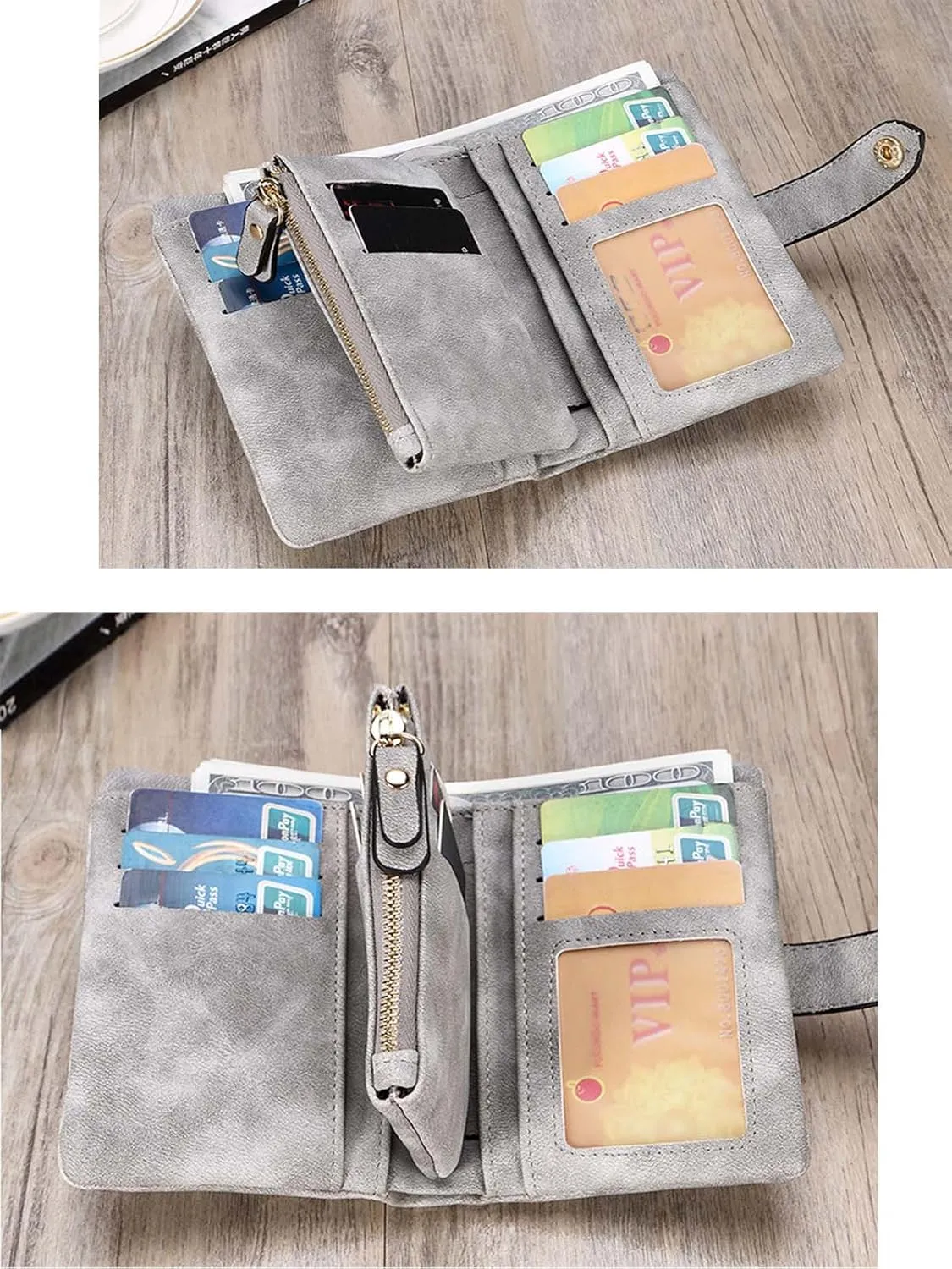 Wallets for Women Bifold Small Rfid Soft Leather Ladies Wallets Trifold Womens Wallets Billfolds Mini Wristlet Clutch Cute Zipper Coin Purse with Wrist Strap
