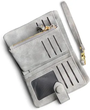 Wallets for Women Bifold Small Rfid Soft Leather Ladies Wallets Trifold Womens Wallets Billfolds Mini Wristlet Clutch Cute Zipper Coin Purse with Wrist Strap