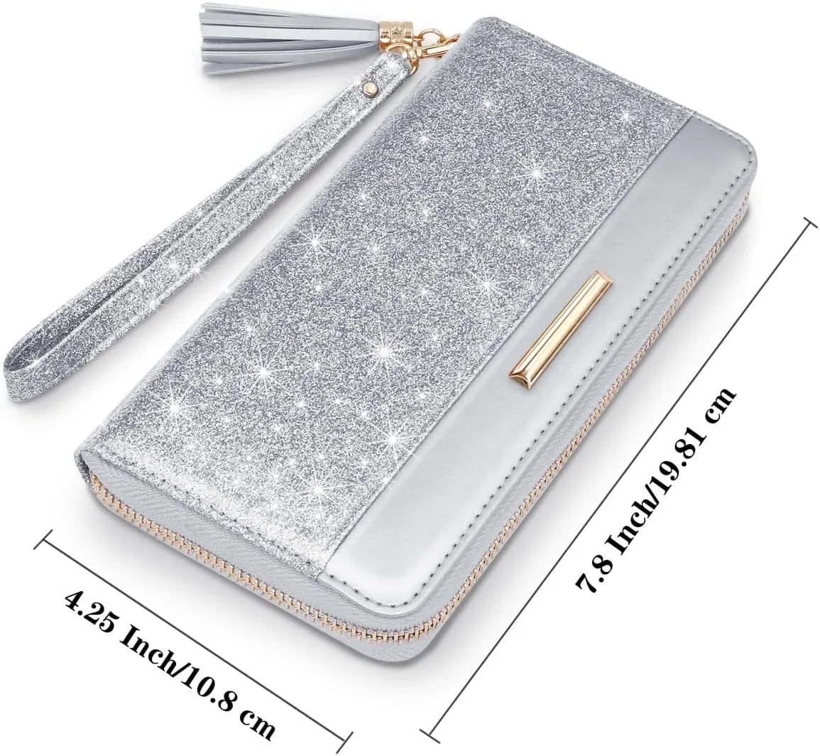 Wallets for Women PU Leather Card Holder Organizer Ladies Clutch with Tassel Wristlet Wrist strap