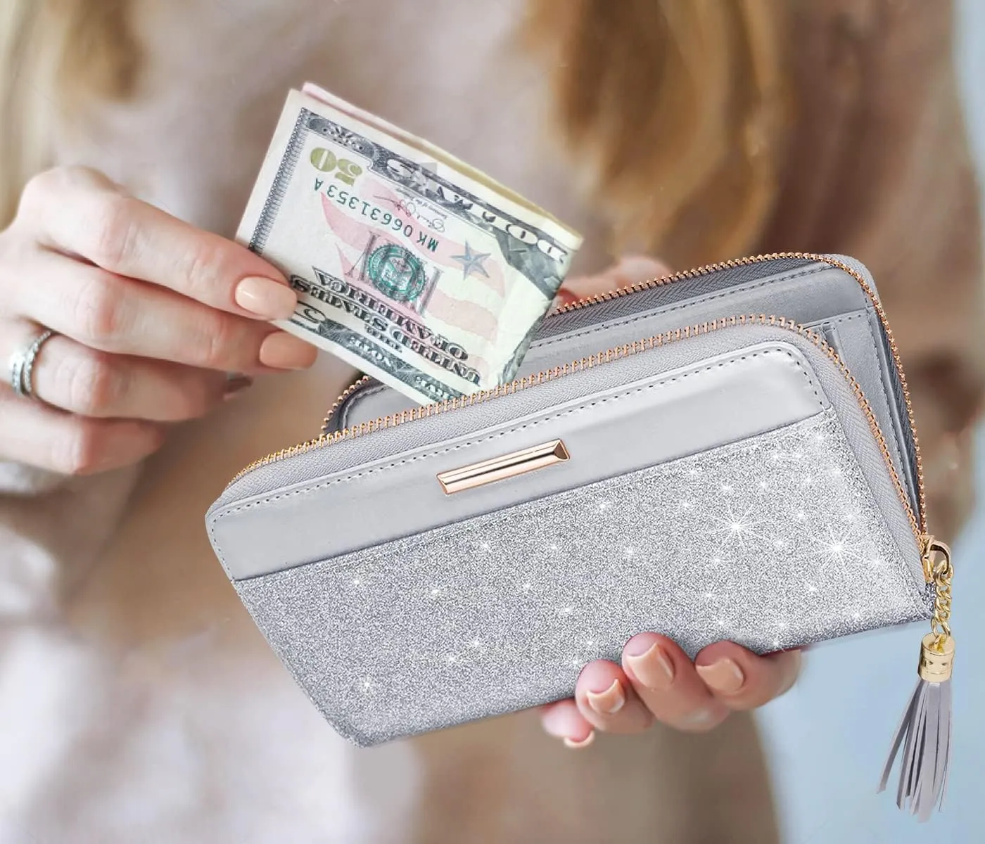 Wallets for Women PU Leather Card Holder Organizer Ladies Clutch with Tassel Wristlet Wrist strap