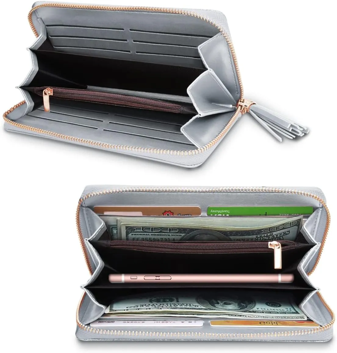 Wallets for Women PU Leather Card Holder Organizer Ladies Clutch with Tassel Wristlet Wrist strap