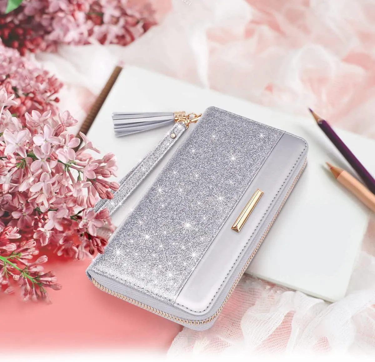 Wallets for Women PU Leather Card Holder Organizer Ladies Clutch with Tassel Wristlet Wrist strap
