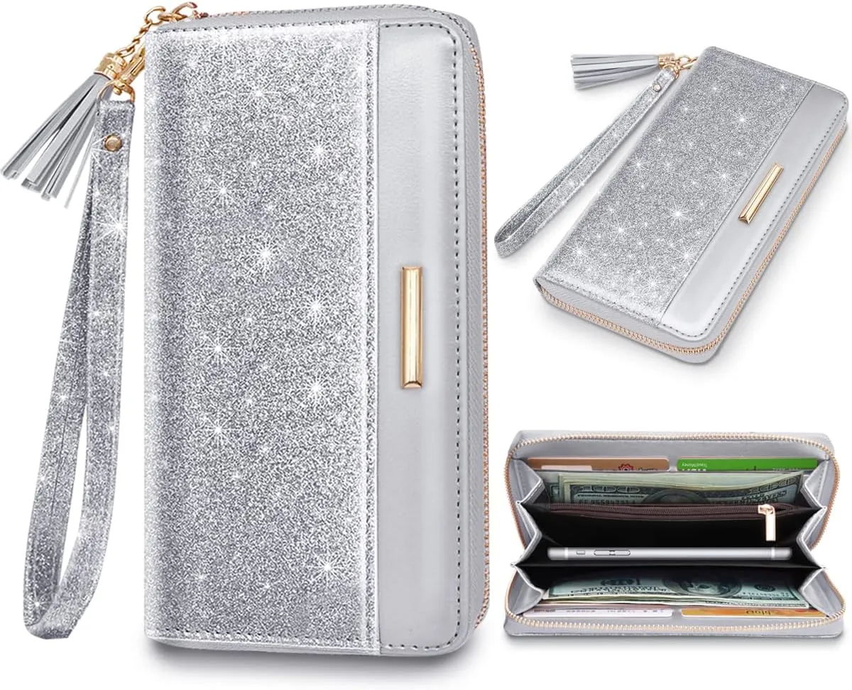 Wallets for Women PU Leather Card Holder Organizer Ladies Clutch with Tassel Wristlet Wrist strap