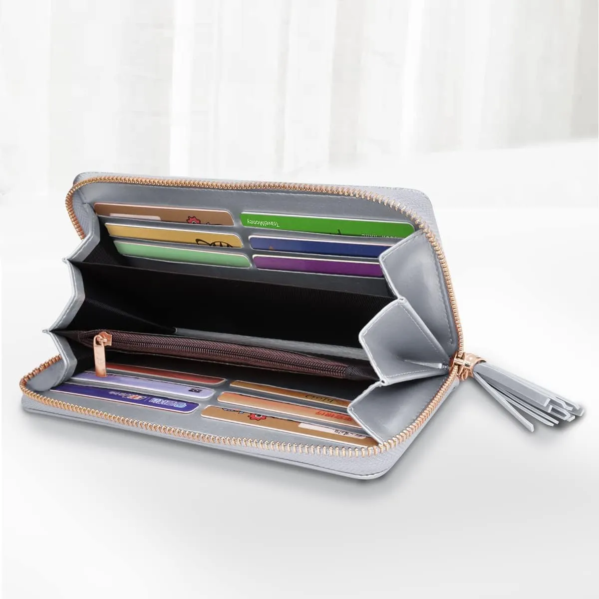 Wallets for Women PU Leather Card Holder Organizer Ladies Clutch with Tassel Wristlet Wrist strap