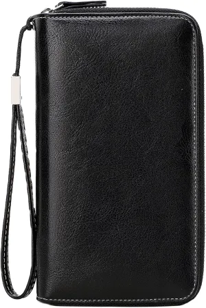 Wallets for Women Wristlet RFID Blocking Genuine Leather Double Zipper Credit Card Holder Large Ladies Clutch Purse