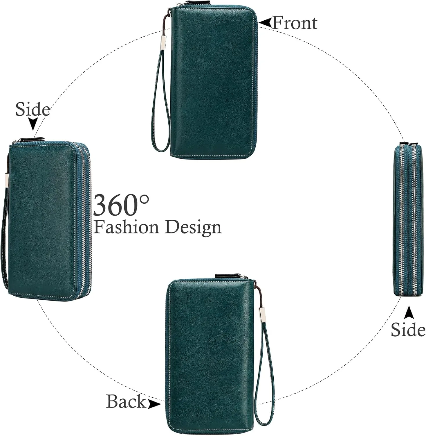 Wallets for Women Wristlet RFID Blocking Genuine Leather Double Zipper Credit Card Holder Large Ladies Clutch Purse